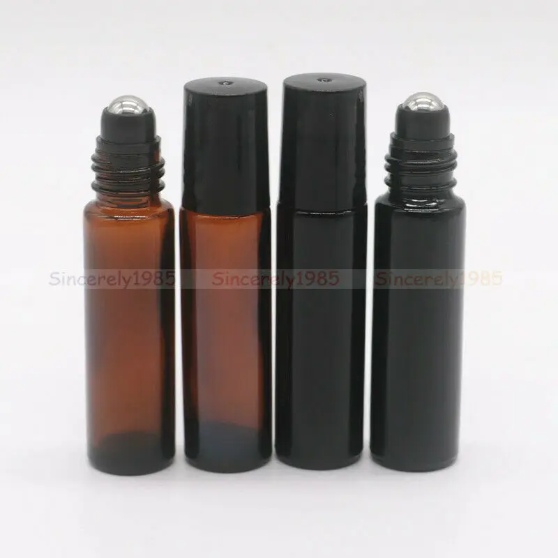 100 бутылок по 10 мл Янтарно-черный стеклянный флакон с рулоном многоразового использования, флакон для ароматерапии эфирными маслами