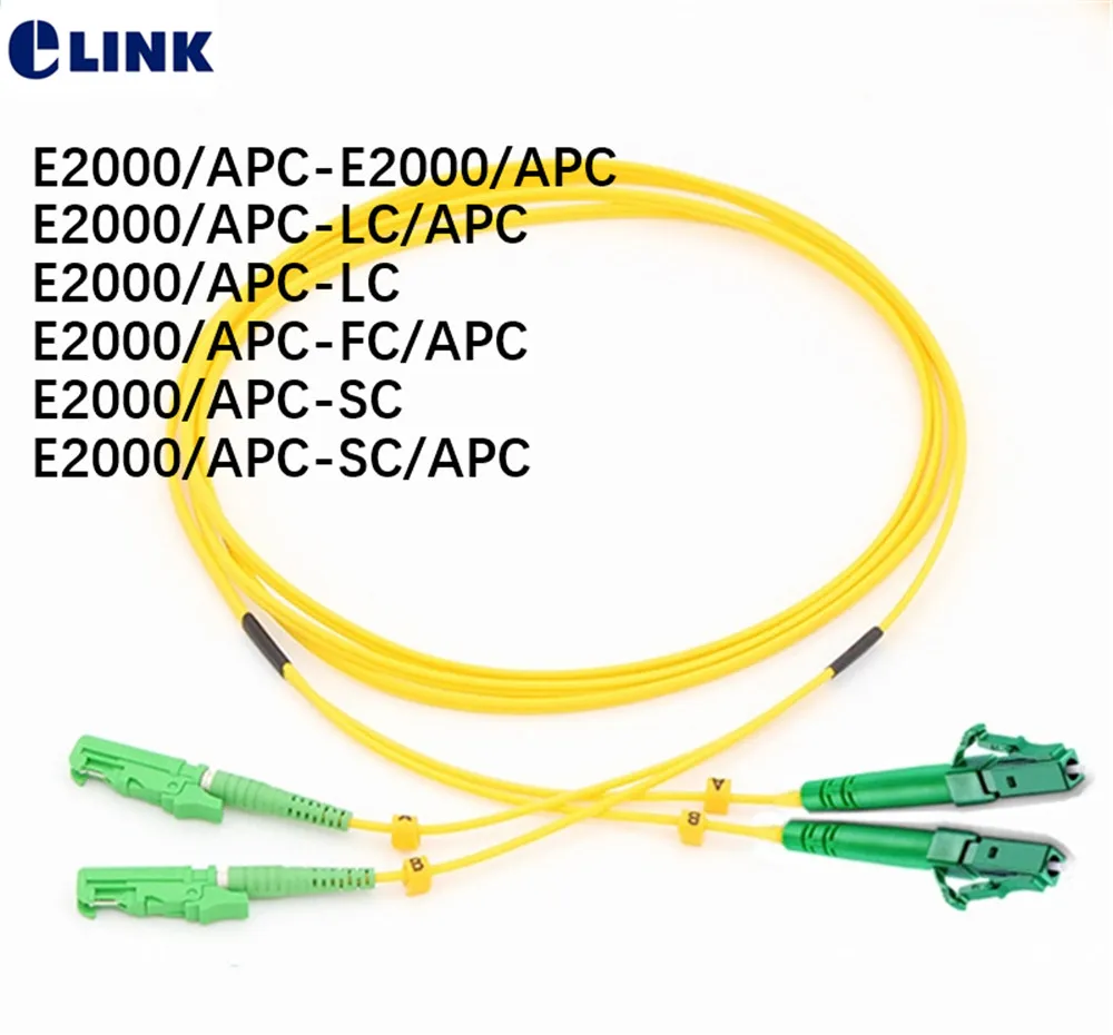 10шт Оптоволоконный патч-корд E2000/APC длиной 1 М, дуплексный SM E2000/APC LC ST SC FC, APC DX, однорежимная оптическая перемычка 9/125 мкм, 1 мтр, 0.3 дБ