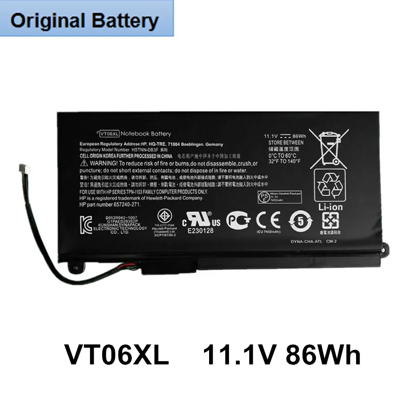 11,1 V 86Wh VT06XL Оригинальный Аккумулятор для ноутбука OEM для HP Envy 17-3000 17-3200 17t-3000 17t-3200 HSTNN-DB3F HSTNN-IB3F 657503-001