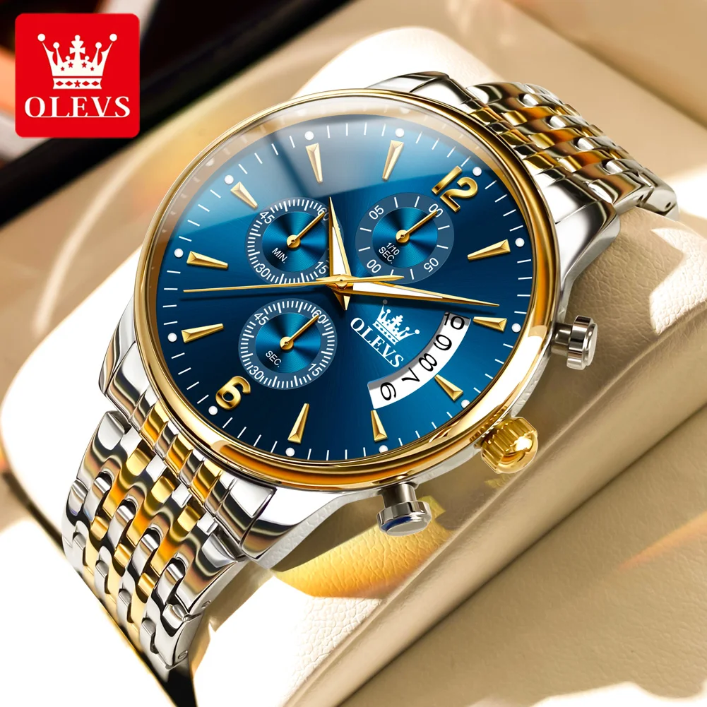 2023 Лучший бренд Класса Люкс OLEVS, Оригинальные модные часы с хронографом Для мужчин, Многофункциональные спортивные Водонепроницаемые Мужские кварцевые наручные часы