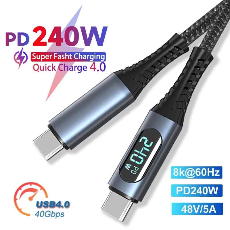 240 Вт Thunderbolt 4 USB C-кабель для передачи данных Type C USB4.0 40 Гбит/с 8K @ 60 Гц Быстрая зарядка Type-c Видео PD Кабель для PS5 Nintendo Switch