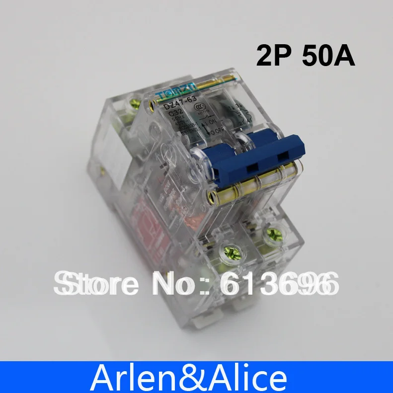 2P 50A Прозрачный корпус мини-автоматического выключателя MCB DP