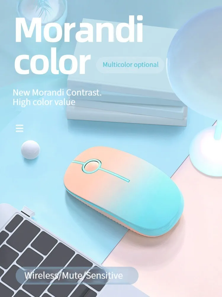 3 кнопки, 2,4 Г, градиентная беспроводная мышь с милым животным без звука, подходит для ноутбуков Apple, Xiaomi и Huawei, настольных компьютеров Windows