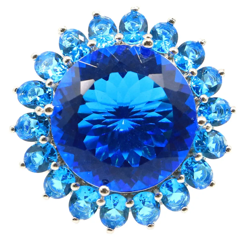 30x30 мм, большой круглый драгоценный камень огранки Принцессы, 11,5 г, Швейцарский голубой Топаз, Женские серебряные кольца для свиданий