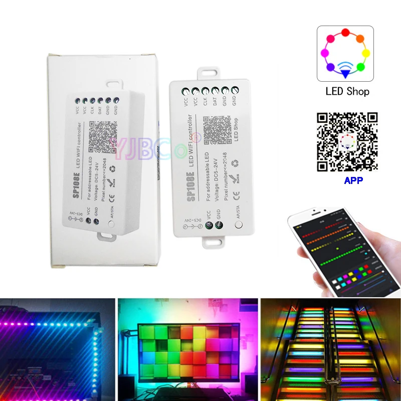 5V 12V 24V WS2812B RGB пиксели WiFi/Музыкальный светодиодный контроллер полноцветный диммер, совместимый с Bluetooth для SMD 5050 RGB светодиодной ленты