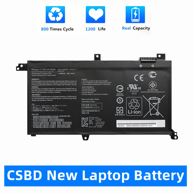 CSBD Новый Аккумулятор для ноутбука B31N1732 ASUS VivoBook X430UA X430UF X430UN X430FA X430FN X571G X571LH X571GT 11,52 V 42WH