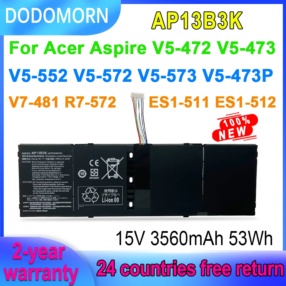 DODOMORN 53Wh AP13B3K AP13B8K Аккумулятор для ноутбука Acer Aspire V5-472 V5-473 V5-552 V5-572 V5-573 V5-473P V7-481 R7-572 ES1-511