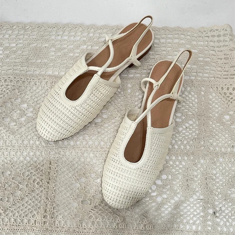 Elmsk / Элегантные сандалии на плоской подошве; Модные кожаные босоножки в стиле ретро с круглым носком, плетеные женские летние повседневные туфли для бабушкиного сада;