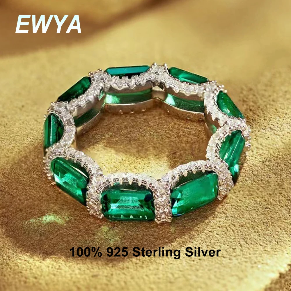 EWYA 100% Кольца из Стерлингового Серебра 925 Пробы, 1 карат, Синтетический Изумруд, Высокоуглеродистое Кольцо с Бриллиантом, Кольцо для Женщин, Обручальное Кольцо, Ювелирные Украшения, Подарок
