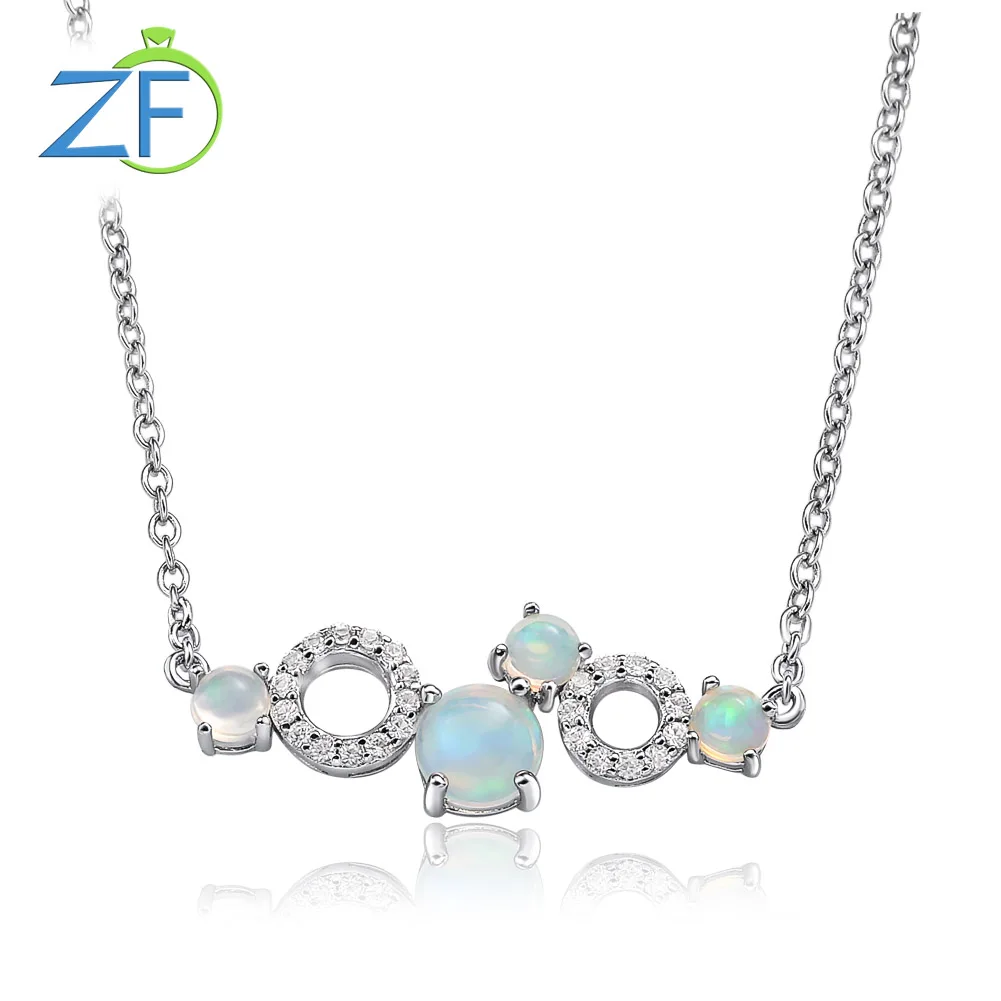 GZ ZONGFA Подлинные очки из стерлингового серебра 925 пробы, ожерелье с подвеской для женщин, Круглый натуральный Опал, драгоценные камни 0,5 карата, цепочка с крестом, изысканные ювелирные изделия