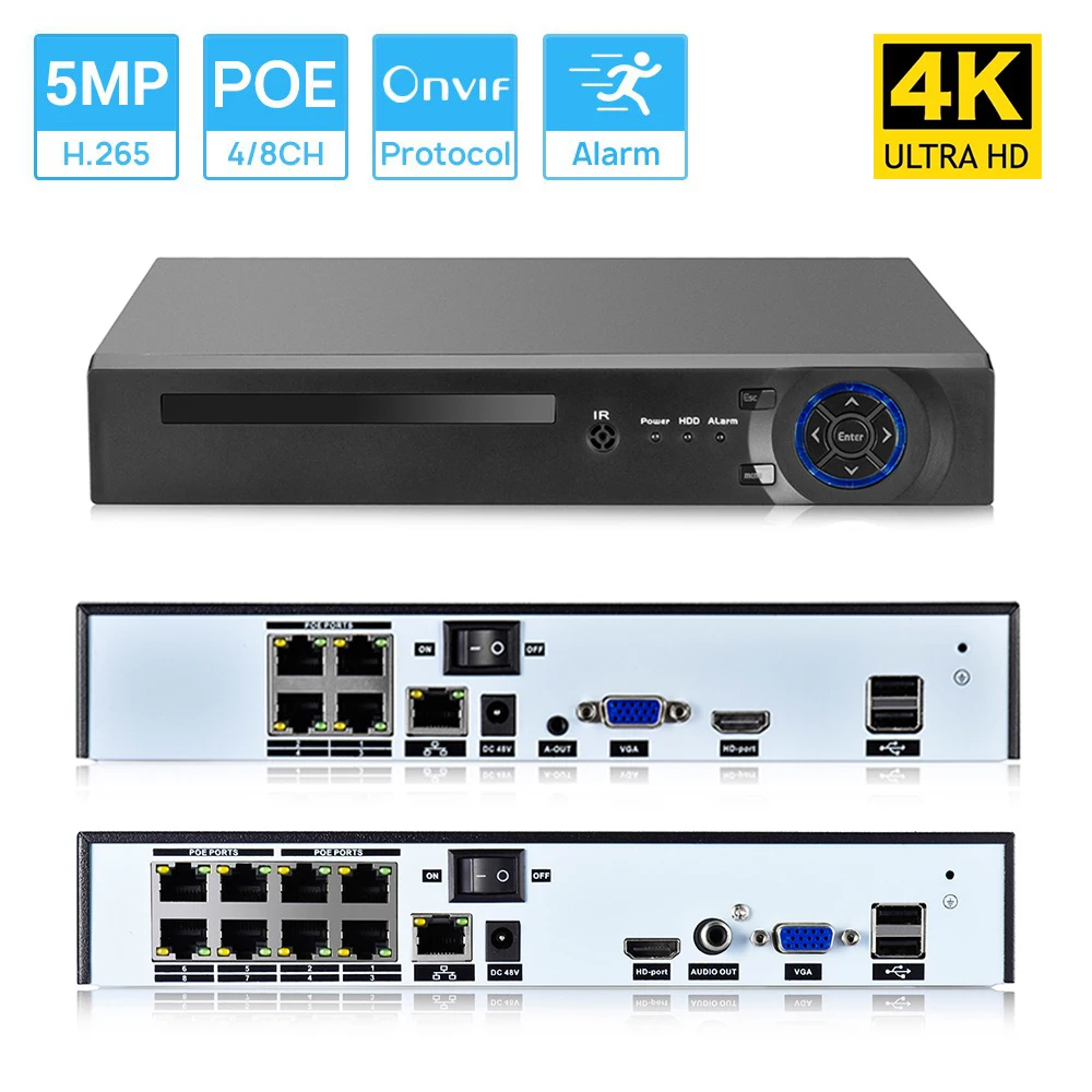 Hamrolte H.265 POE NVR 4*4K/8*4K Для IEEE802.3af 48v POE IP-камера Система видеовыхода 4K Xmeye Cloud Распознавание лиц ONVIF