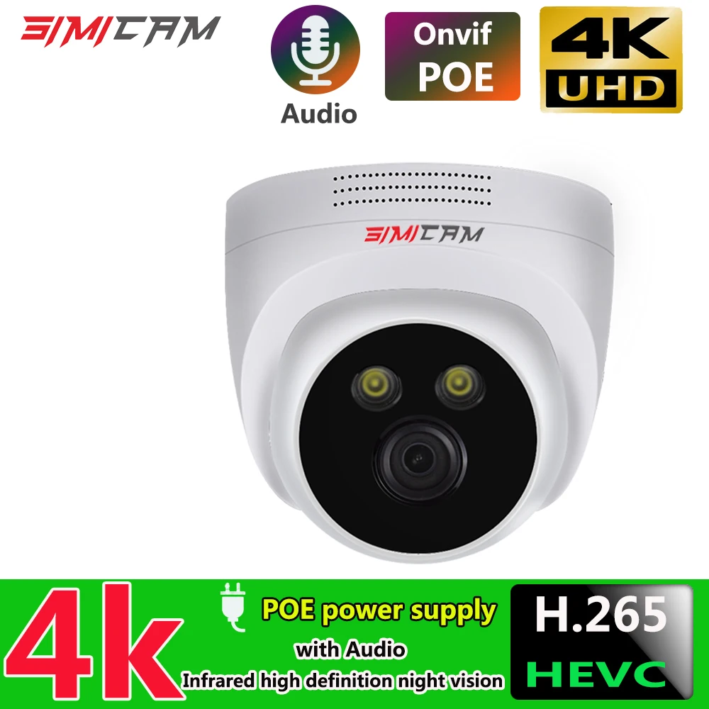 IP-камера 4K 8MP Видеонаблюдения POE Onvif H265 Аудио Купольная Onvif HD Ночного Видения 48V 5MP обнаружение человеком Видеонаблюдения Для NVR