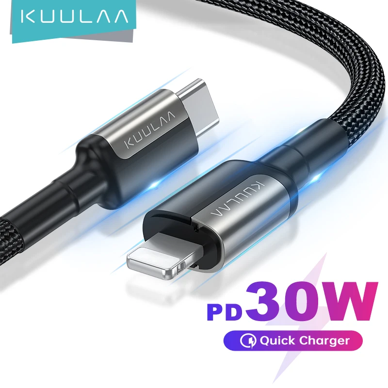 KUULAA USB C Кабель для iPhone 13 12 11 Pro Max X XS iPad PD 30 Вт Кабель для Быстрого зарядного устройства USB Type C к проводу Lightning Cord для Macbook
