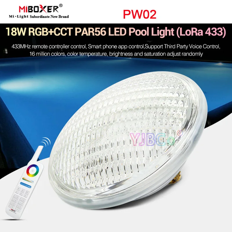 Miboxer 18 Вт RGB + CCT Подводная светодиодная Лампа PW02 PAR56 Светодиодный Светильник для бассейна Водонепроницаемый IP68 433 МГц RF Управление AC12V/DC12 ~ 24 В Стеклянная Крышка