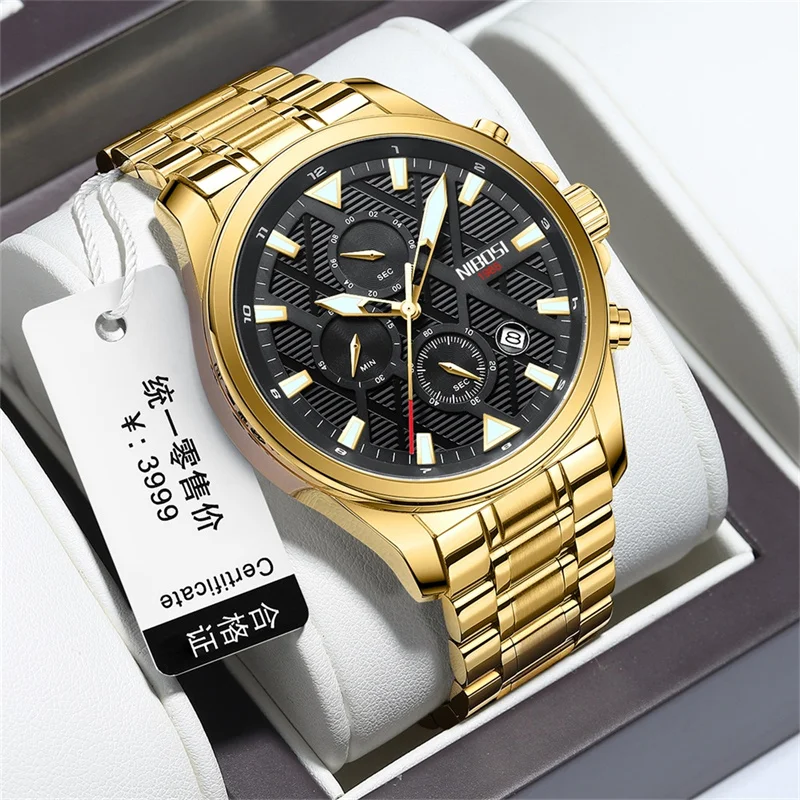 NIBOSI Новые мужские часы Лучший бренд класса Люкс, кварцевые часы с хронографом для мужчин, военные спортивные водонепроницаемые наручные часы из нержавеющей стали