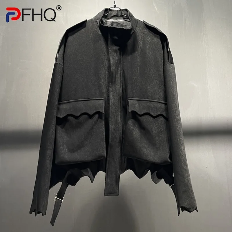 PFHQ/ Осенние мужские куртки нерегулярной формы в стиле хип-хоп, уличная одежда, тонкий цвет Sollid, новое индивидуальное мотоциклетное пальто с карманами для отдыха 21Z1264