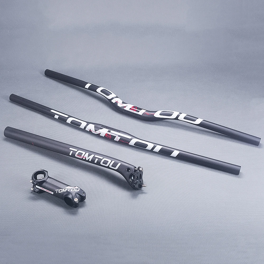 TOMTOU Carbon Fiber Bike MTB Bars Устанавливает Плоский или возвышающийся Руль + Стержень + Подседельная трубка Велосипедные Горные Детали Матово-белого Цвета - TW4T18