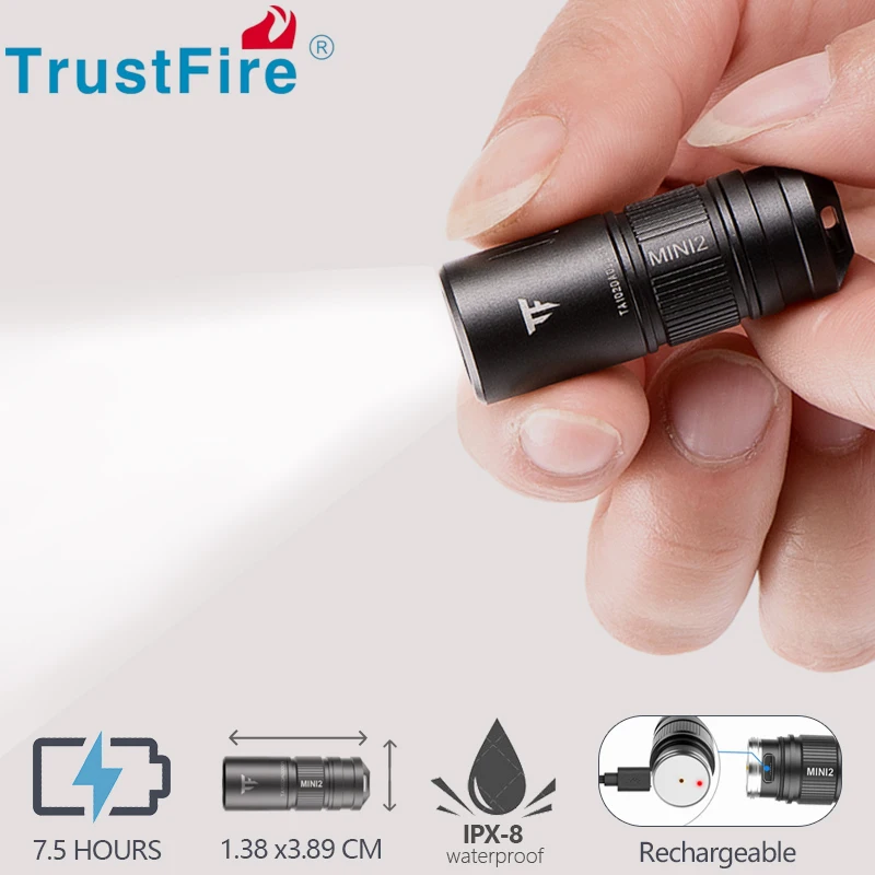 Trustfire Mini2 Перезаряжаемый Мини светодиодный Фонарик USB Брелок 250 Люмен Карманный фонарь IPX8 EDC Портативные Фонарики Лампа