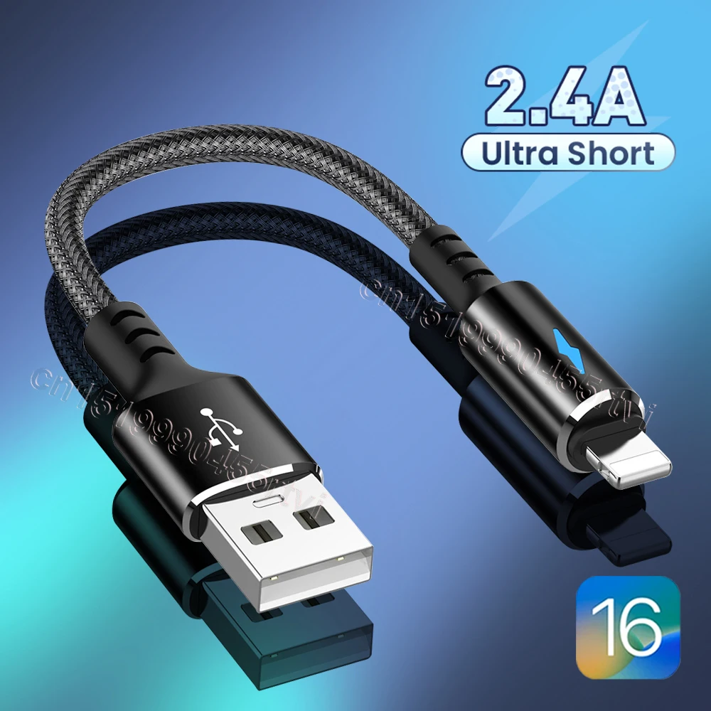 USB-кабель для передачи данных 25 см Короткий Портативный для iPhone 14 13 12 11 Pro Кабель Для зарядки 0,25 М Быстрая Зарядка Для Power Bank Зарядное Устройство Мини-Кабель