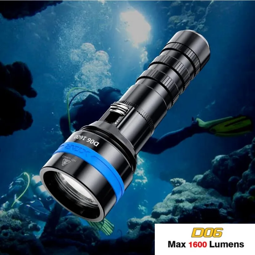 Xtar D06 1600 Люмен Фонарик с Магнитным переключателем для Подводного плавания 100 м Подводный фонарик для Фотосъемки XHP35 XPL XML LED Фонарь