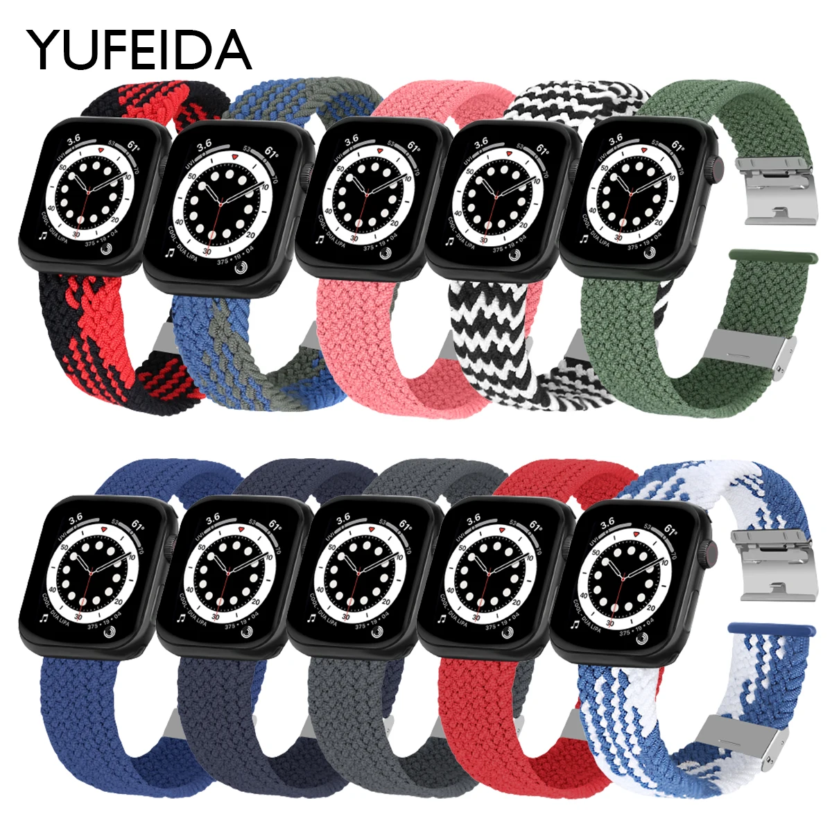 YUFEIDA Плетеный ремешок для часов Solo Loop для Apple Watch Serie 6 5 4 3 2 SE Band 38/40/42/44 мм Нейлоновый браслет для Ремешка iWatch