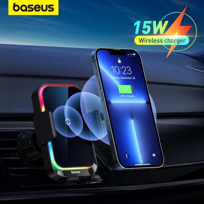 Автомобильный Держатель Телефона Baseus 15 Вт Беспроводная Зарядная Подставка с RGB Подсветкой Для Iphone Xiaomi Samsung Car Mobile Support Автомобильные аксессуары