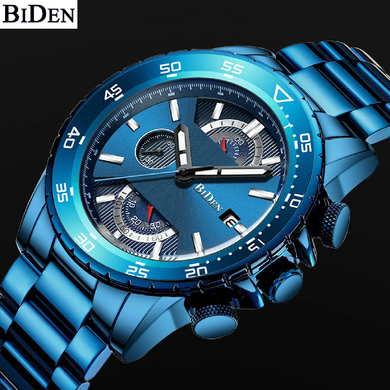 Байден Элитный бренд Мужские кварцевые часы серии Sea Blue Водонепроницаемые наручные часы с хронографом, Календарем, Часы Подарки Relogio Masculino