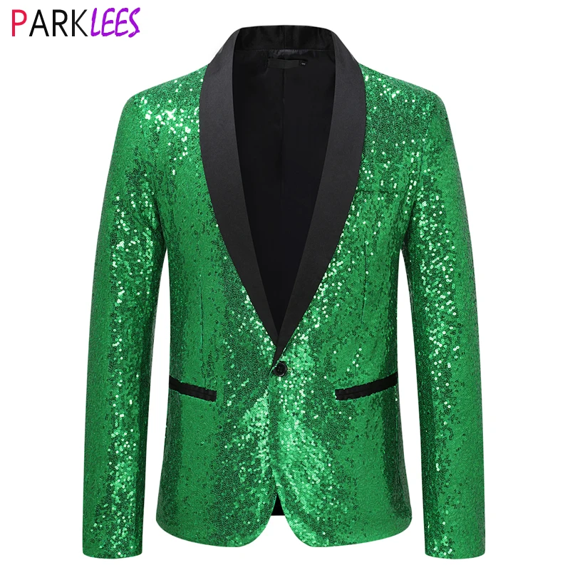 Блестящий зеленый блейзер с блестками в стиле диско для мужчин, Рождественский костюм Марди Гра, Костюм на Хэллоуин, Ужин, Свадебный костюм для выпускного вечера, пиджак 2XL