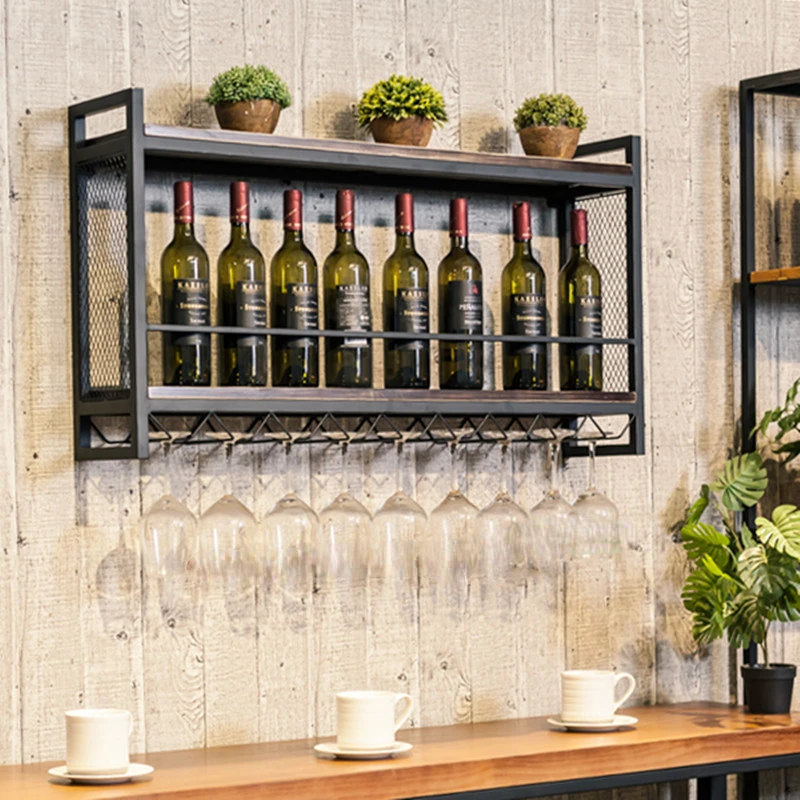 Винный стеллаж Nordic/настенный стеллаж из цельного дерева из кованого железа/стеллаж для выставки товаров/винный стеллаж/стойка для бокалов для вина