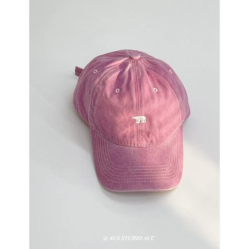 Винтажная Розовая бейсболка из промытого хлопка для женщин, Весенне-летняя Солнцезащитная шляпа с вышитым козырьком
