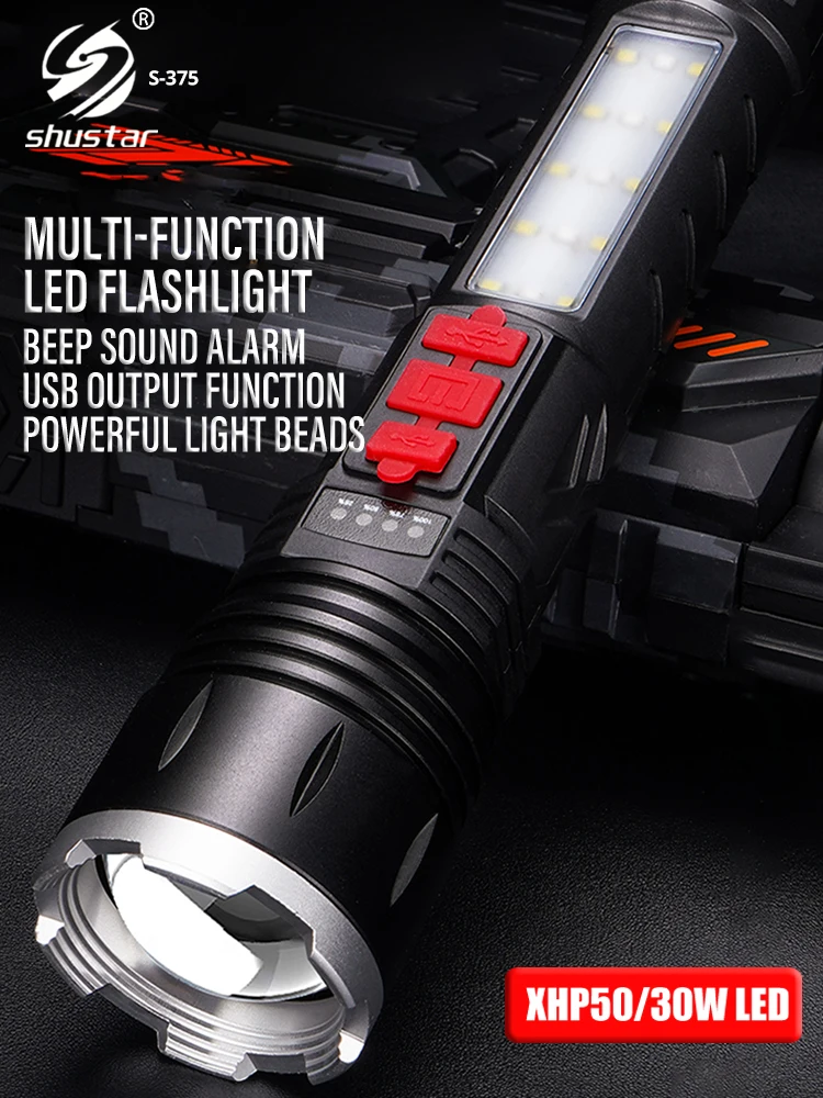Водонепроницаемый светодиодный фонарик с зумом, фонарь для кемпинга, рыбалки, мощный USB-аккумуляторный фонарь XHP50, дальность освещения 3000 м