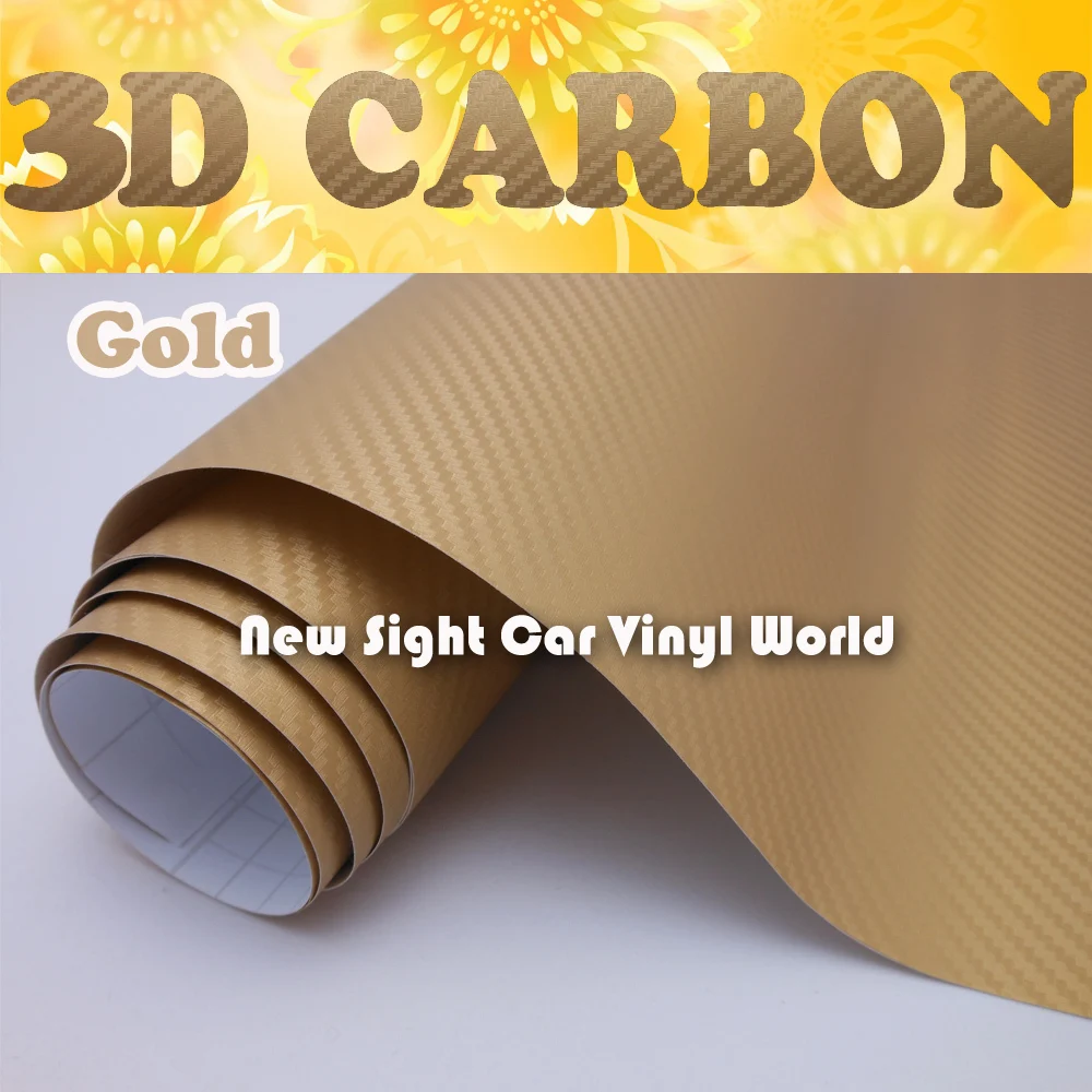 Высококачественная Золотая 3D Наклейка из Углеродного Волокна Золотая 3D Виниловая пленка Из Углеродного Волокна Без воздуха Для автомобиля Размер упаковки: 1,52 * 30 м/рулон