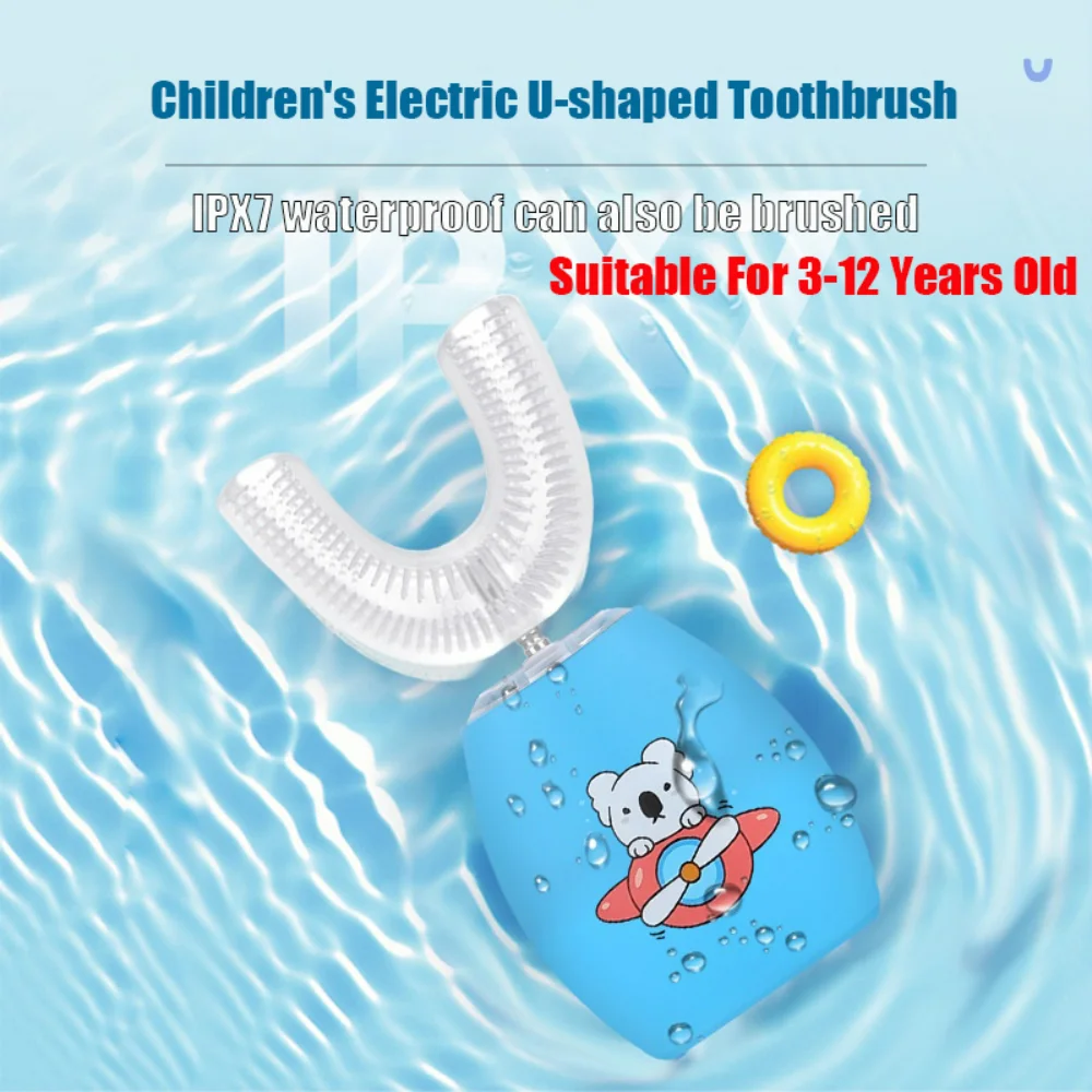 Детская U-образная Электрическая Звуковая Зубная щетка для Детей 3-12 лет, Умная Чистка рта на 360 Градусов, Электрическая Зубная Щетка IPX7, Водонепроницаемая