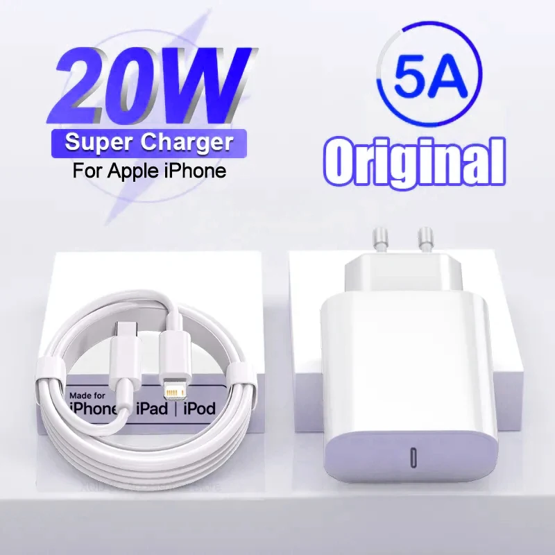 Для Apple PD 20 Вт Оригинальное Зарядное устройство Для iPhone 15 14 13 12 11 Pro Max 7 Plus XS USB C Кабель Для Быстрой Зарядки Lightning Аксессуары