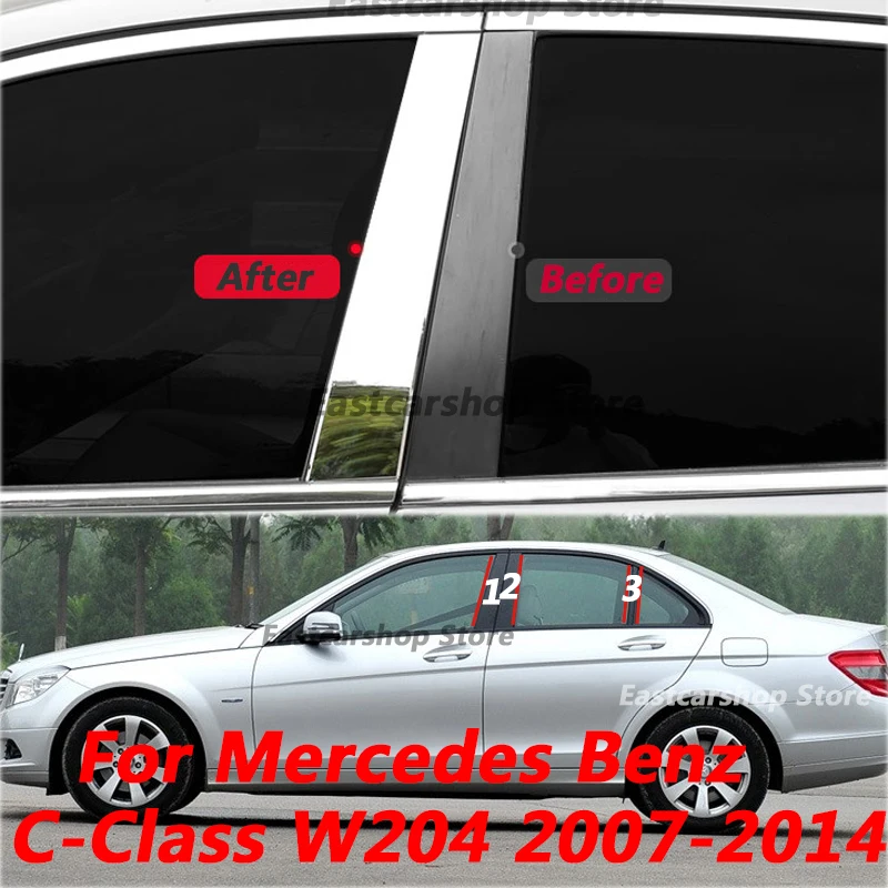 Для Mercedes Benz C Class W204 2007-2014, Автомобильная Средняя центральная колонна из нержавеющей Стали, отделка окна ПК, наклейка на стойку B C, Аксессуары