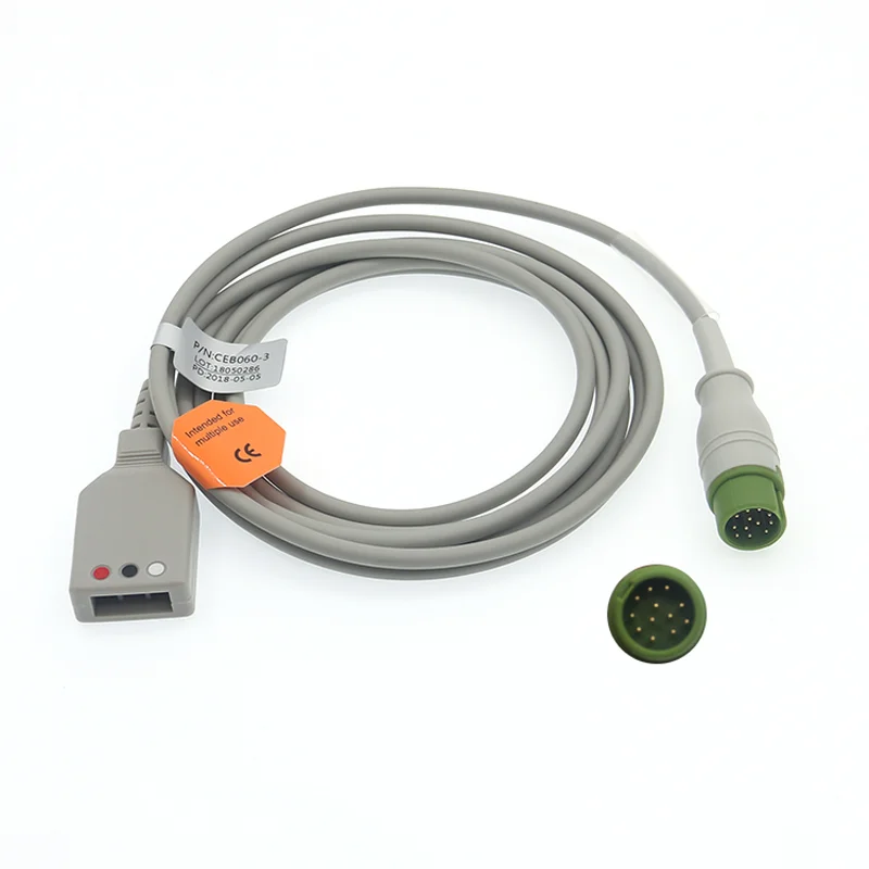 Для Min-dray T5/T6/T8 3-проводный магистральный кабель для ЭКГ с 12-контактным разъемом T-типа