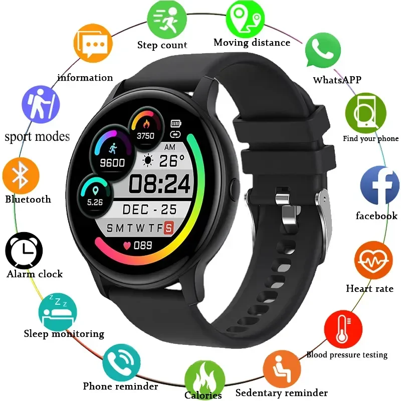 Женские Водонепроницаемые умные часы, женские Круглые фитнес-трекеры с полным касанием, монитор артериального давления для Android IOS, умные часы