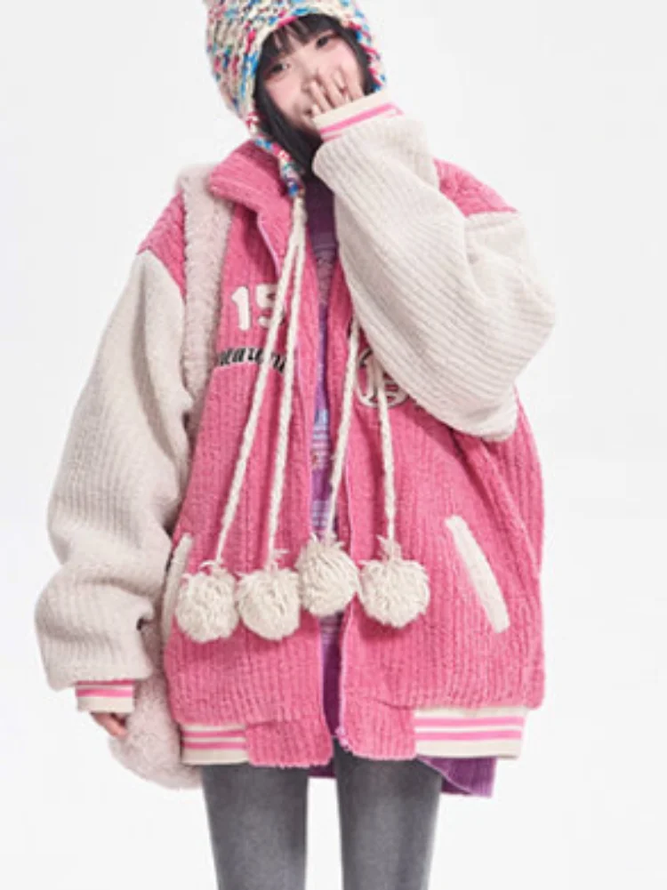 Женские куртки Y2k с нашивками, осень 2023, Контрастный цвет, Корейская Свободная Японская повседневная бейсбольная вышивка с буквами, Уличная одежда