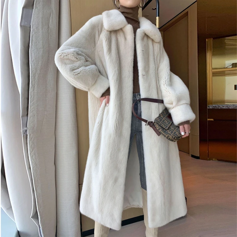 Женские Новые Длинные пальто с отложным воротником из натурального меха, женская модная куртка из натурального меха, женская толстая верхняя одежда большого размера, куртка G691