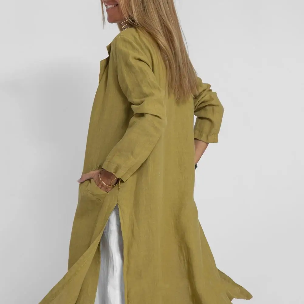 Женское длинное пальто Универсальные женские длинные куртки с воротником-лацканом на двойных пуговицах Мягкая дышащая ткань для весенне-осенних сезонов с лацканами