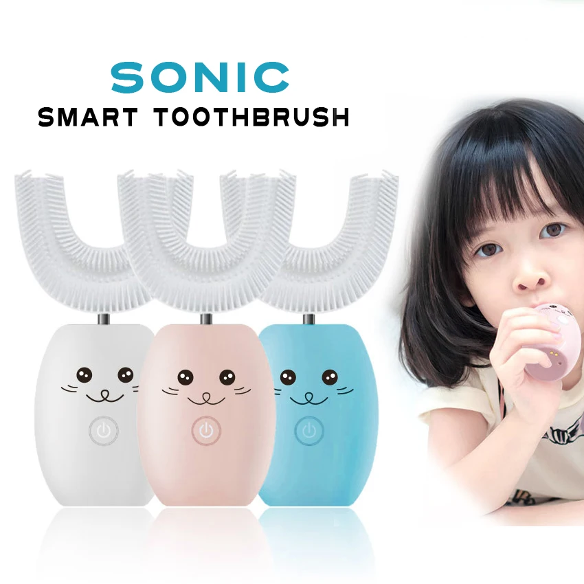 звуковая электрическая зубная щетка для детей 2-12 лет U smart toothbrush Силиконовые насадки для зубных щеток безопасно очищают детский рот SU355