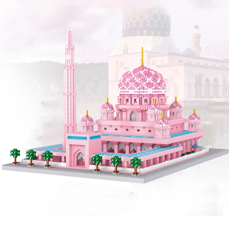 Игрушка для детей World Architecture Мечеть Масджид Путра Розовая Церковь Дворец 3D Модель DIY Мини Алмазные блоки Кирпичное здание