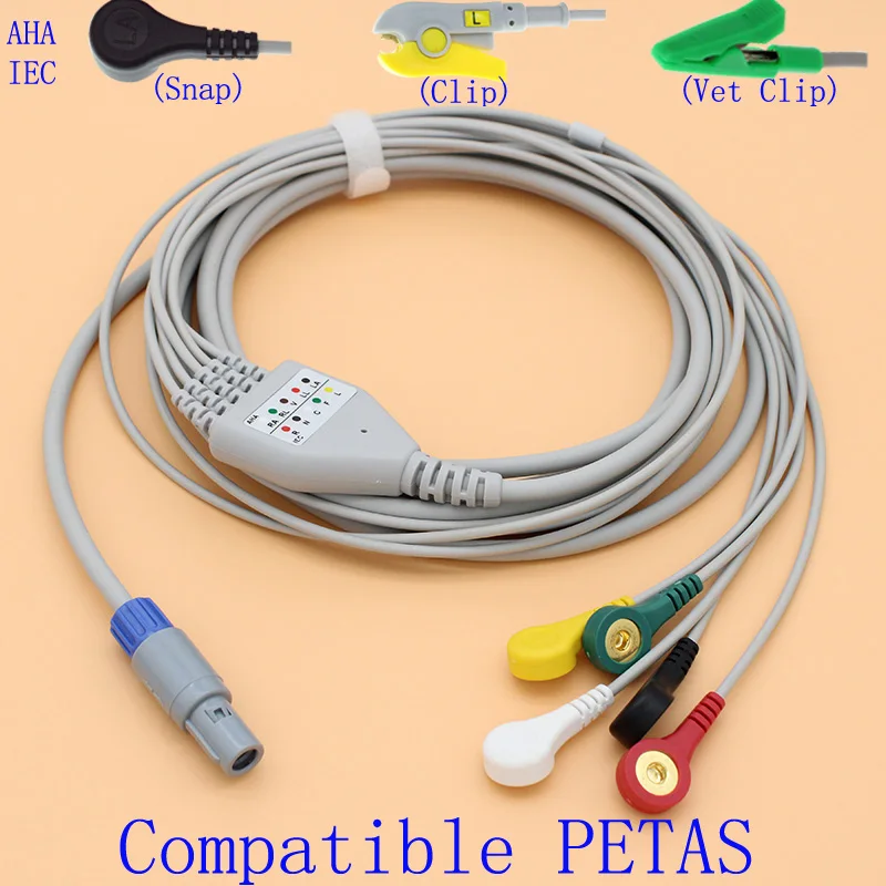 кабель для ЭКГ с 6 контактами, кабель для ЭКГ с 5 выводами и проволочный вывод электрода для МОНИТОРА KMA160R/165R/260R/K250, с ЭКГ животных