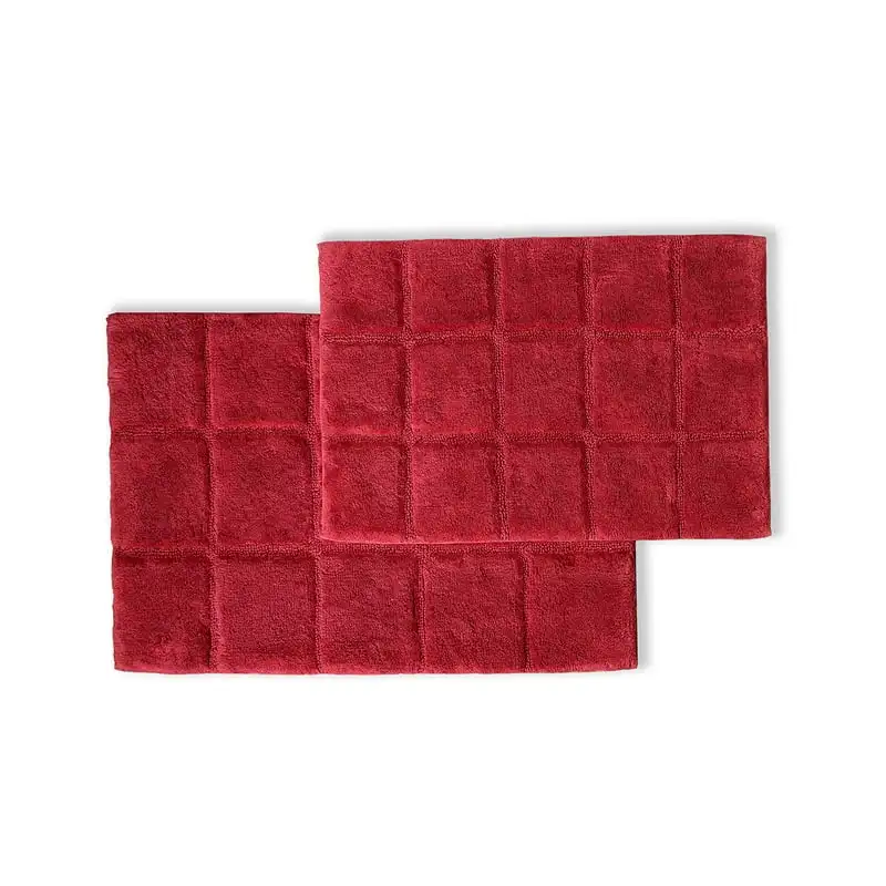 Клетчатый бордовый коврик для ванной из 2 предметов с высокой впитывающей способностью и нескользящим покрытием от