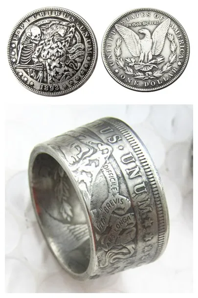 Кольцо для монет Hobo 1893 Morgan из медно-никелевого сплава ручной работы, размеры 8-16
