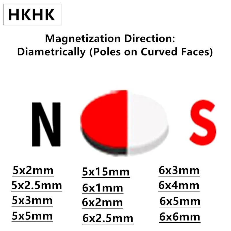 магнитный магнит NdFeB Холла 5x2 5x2,5 5x3 5x5 5x15 6x1 6x2 6x2,5 6x3 6x4 6x5 6x6 мм с диаметральным намагничиванием N45H