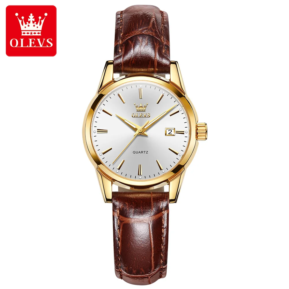 Модные Olevs, лидирующий бренд, супертонкие водонепроницаемые женские наручные часы с ремешком из натуральной кожи, кварцевые женские часы со светящимся календарем
