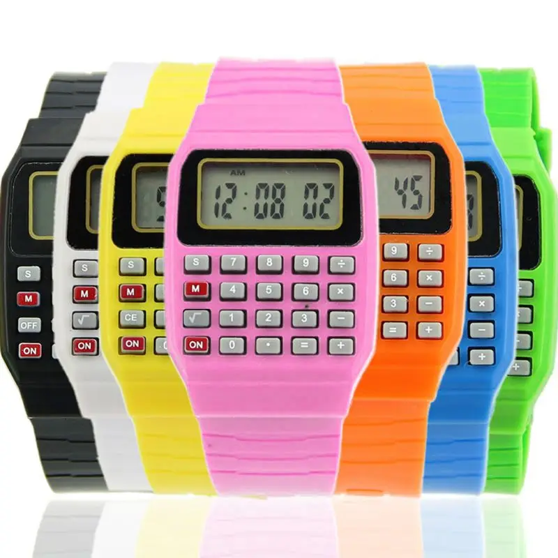 Модные детские силиконовые наручные часы с датой, Многоцелевой детский электронный калькулятор