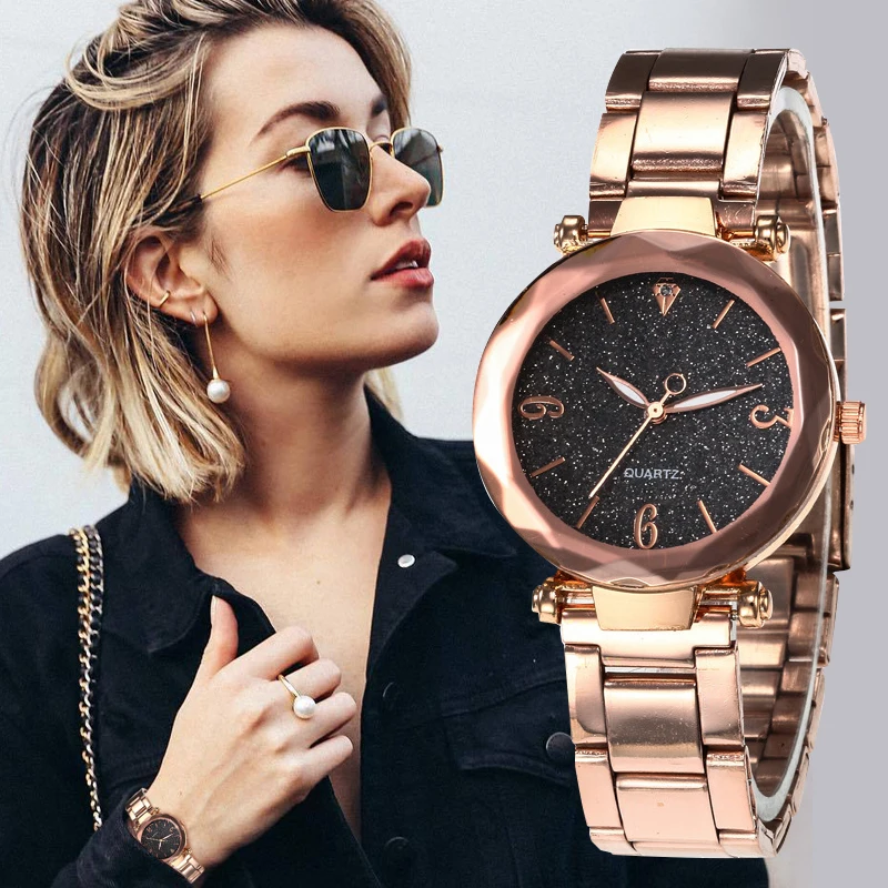Модные женские часы, бестселлер, звездное небо, Циферблат, Роскошные женские наручные часы с браслетом из розового золота, Женские часы reloj mujer