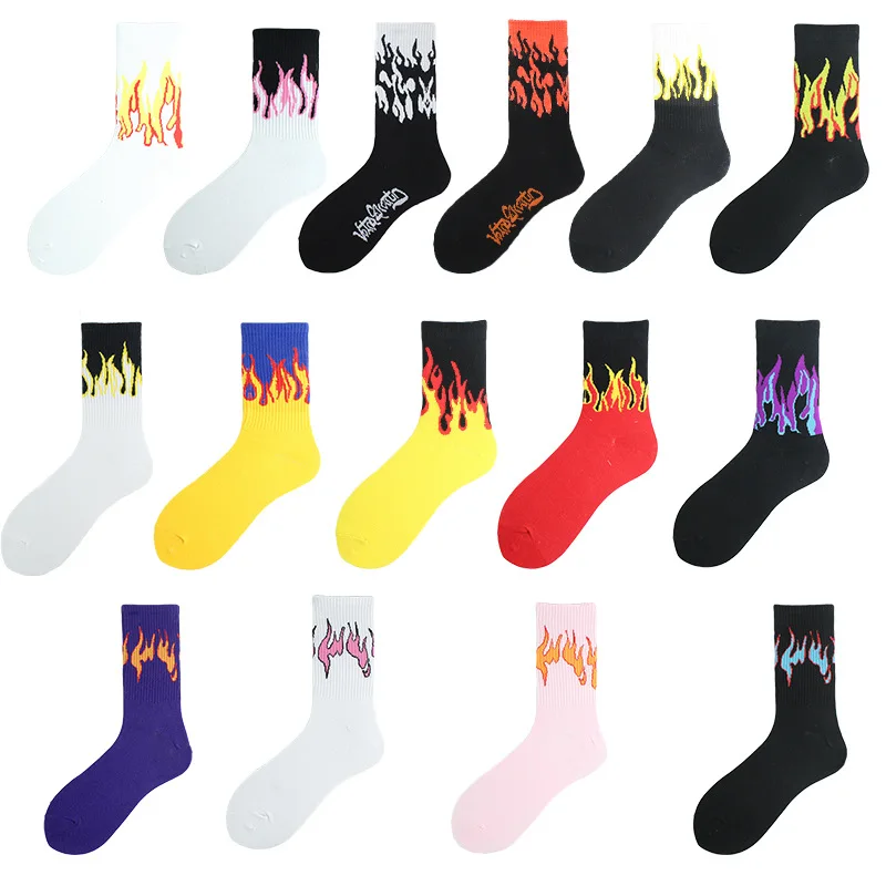 Модные хлопчатобумажные носки средней длины Harajuku wind flame, европейские и американские уличные носки для скейтбординга в стиле хип-хоп, мужские и женские спортивные носки
